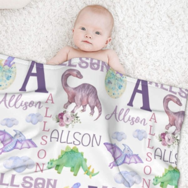 Personalized Name Dinosaur Blanket - Gifts for Kids - Yulaki