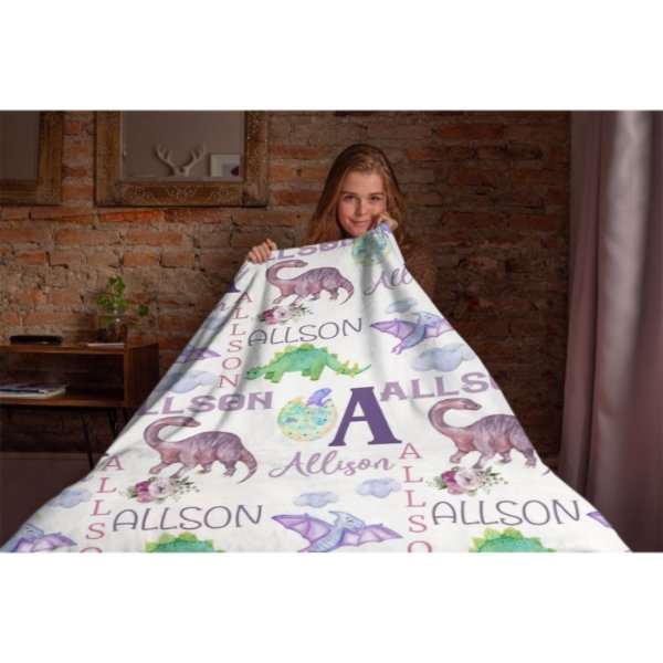 Personalized Name Dinosaur Blanket - Gifts for Kids - Yulaki