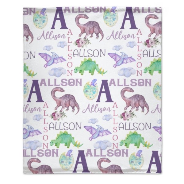 Personalized Name Dinosaur Blanket - Gifts for Kids - Yulaki