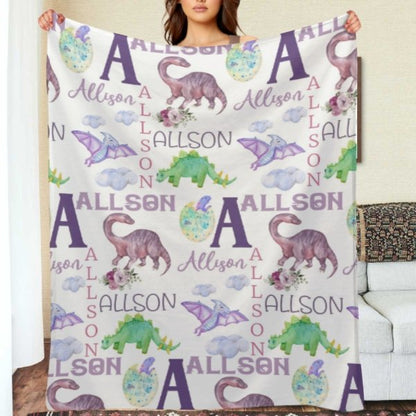 Personalized Name Dinosaur Blanket - Gifts for Kids - Yulaki