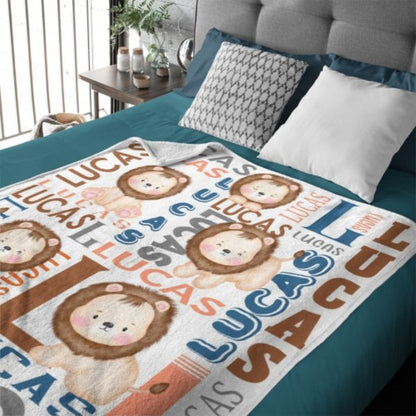 Personalized Name Lion Baby Blanket - Gifts for Kids - Yulaki