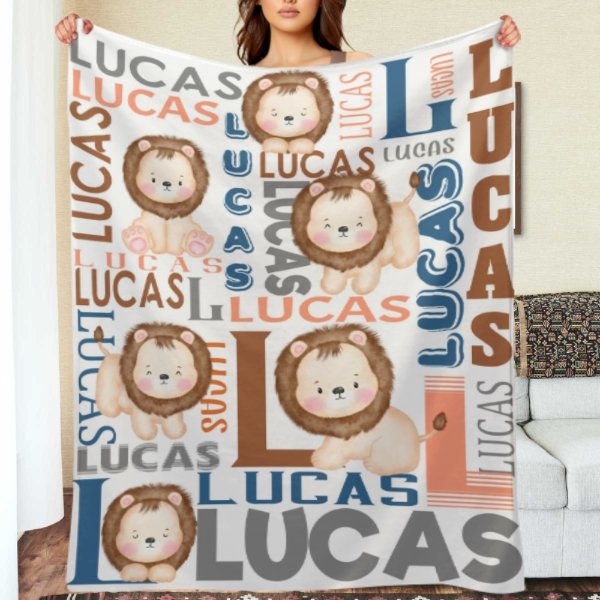 Personalized Name Lion Baby Blanket - Gifts for Kids - Yulaki