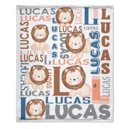 Personalized Name Lion Baby Blanket - Gifts for Kids - Yulaki