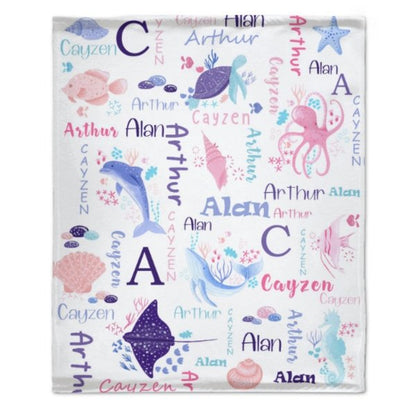 Personalized Sea Animal Blanket - Baby Birthday Gift - Yulaki