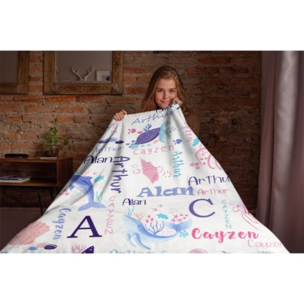 Personalized Sea Animal Blanket - Baby Birthday Gift - Yulaki