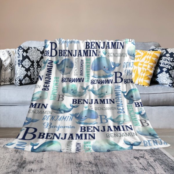 Personalized Sea Animal Whale Blanket - Baby Birthday Gift - Yulaki