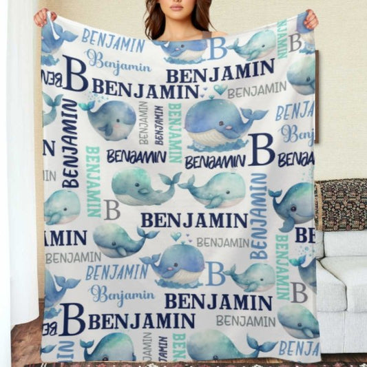 Personalized Sea Animal Whale Blanket - Baby Birthday Gift - Yulaki