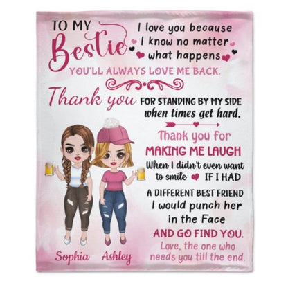 Pink Color To My Bestie Doll Girls Personalized Fleece Blanket - Yulaki