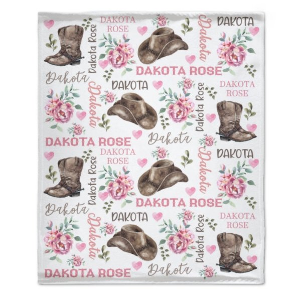 Pink Flower Cowgirl Girl Custom Blanket -Gift for Baby Shower Gift - Yulaki