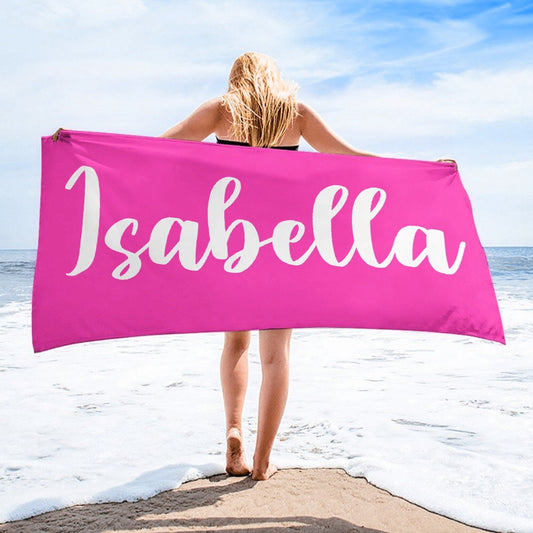 Simple Name Custom Personalized Beach Towel - Birthday Vacation Gift - Yulaki