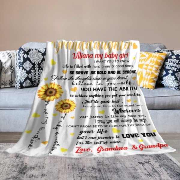 Sunflower Custom Name Blanket-Gift for Granddaughter - Yulaki