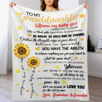 Sunflower Custom Name Blanket-Gift for Granddaughter - Yulaki