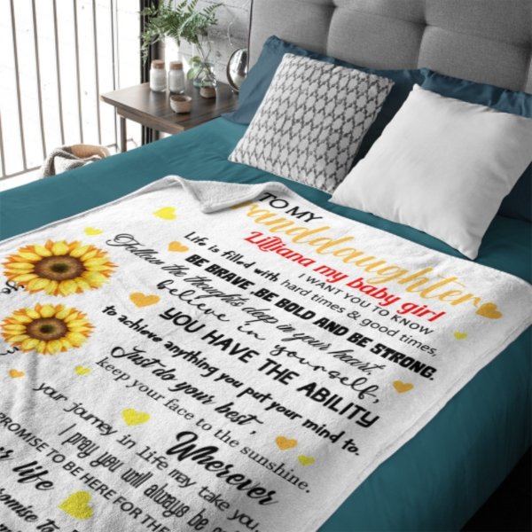 Sunflower Custom Name Blanket-Gift for Granddaughter - Yulaki