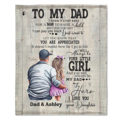 To My Dad Mom From Daughter Son Gift Wood Texture Personalized Fleece Blanket - Yulaki