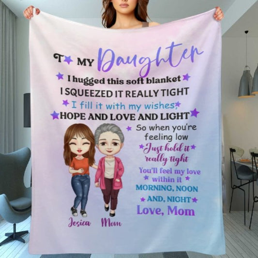 To My Daughter Pastel Color Doll Mom And Daughter Personalized Fleece Blanket - Yulaki