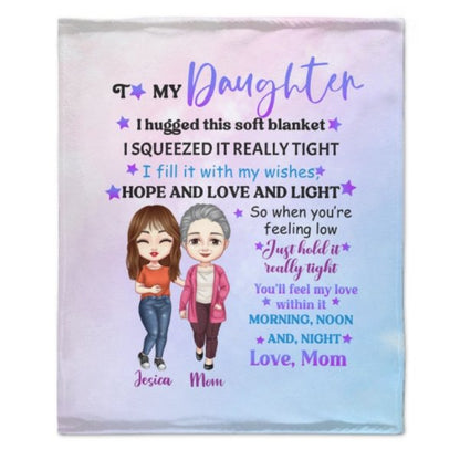 To My Daughter Pastel Color Doll Mom And Daughter Personalized Fleece Blanket - Yulaki